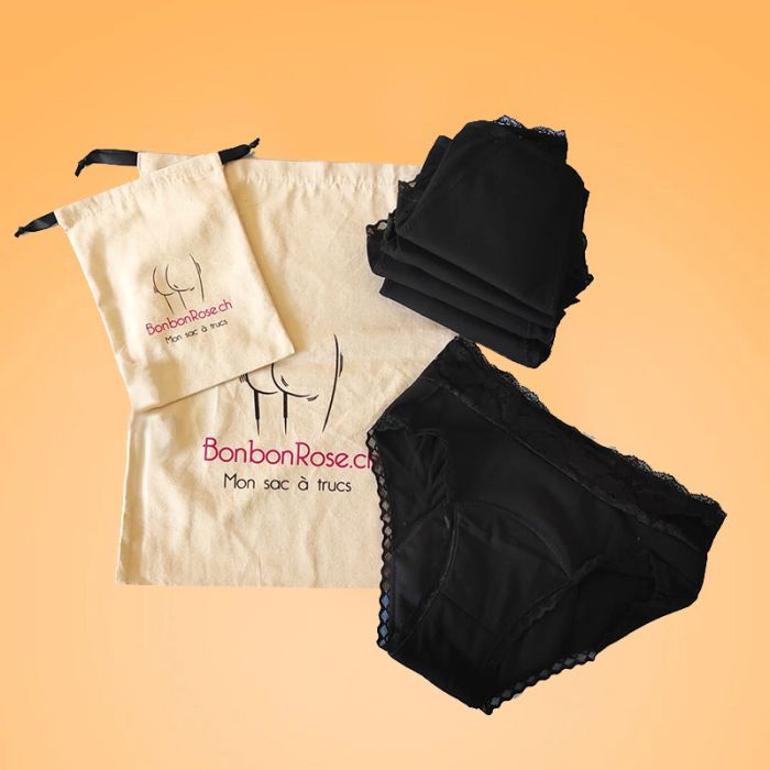 5er-Pack schwarze Menstruationshöschen mit hoher Taille und floraler Spitze – Größe 4XL