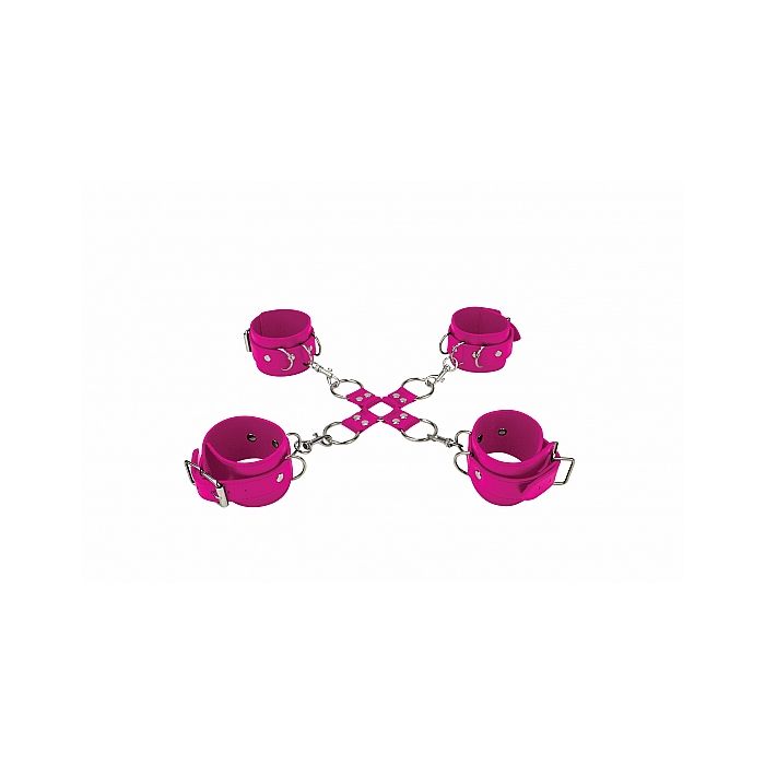 Leather Hand And Legcuffs - Pink by Ouch!