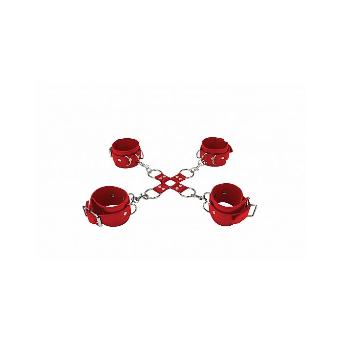 Leather Hand And Legcuffs - Red by Ouch!