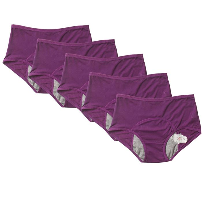 5er-Pack lila hohe Menstruationshöschen, Größe L (asiatische Größe 3XL)