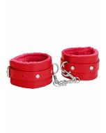 Plush Leather Hand Cuffs - Red by Ouch!