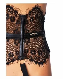 Campana Elegant Lace Garterbelt with Stockings Size M Black by 7 Heaven