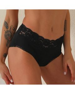 Culotte menstruelle noire taille haute avec dentelle fleurie - Taille XL