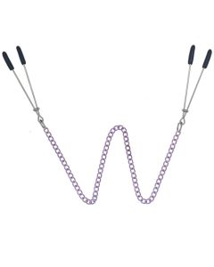 Pinces à tétons avec chaine métal violette et embouts noirs en silicone