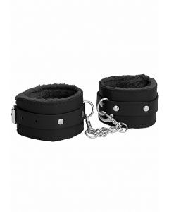 Plush Leather Hand Cuffs - Black by Ouch!