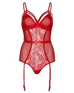 Sheer and lace garter teddy Red
